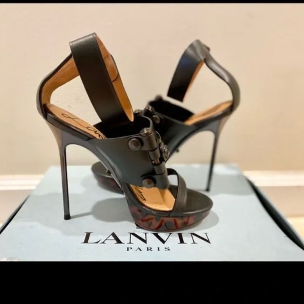 Lanvin Auth 8 US 38 EU Black Leather Heels Shoes Pumps Platforms Runway Auth - Picture 3 of 4